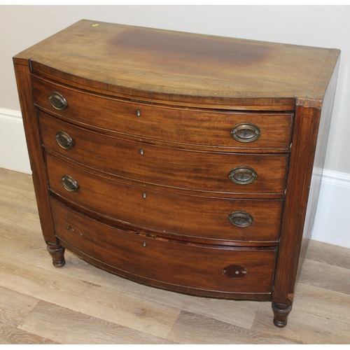 19 - An antique mahogany bow front 4 drawer chest of drawers, approx 96cm wide x 53cm deep x 91cm tall