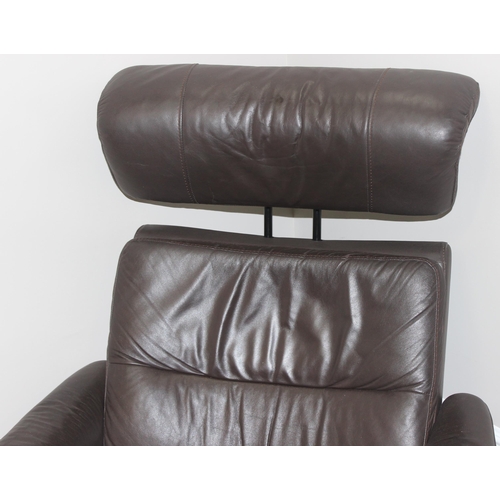 41 - Ekornes leather reclining armchair and matching footstool in chocolate colour, armchair approx 96cm ... 