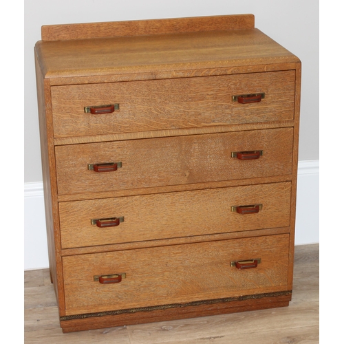 60 - Art Deco period 4 drawer retro chest of drawers with interesting red handles, approx 81cm wide x 44c... 