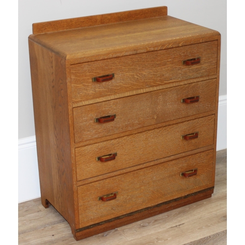 60 - Art Deco period 4 drawer retro chest of drawers with interesting red handles, approx 81cm wide x 44c... 