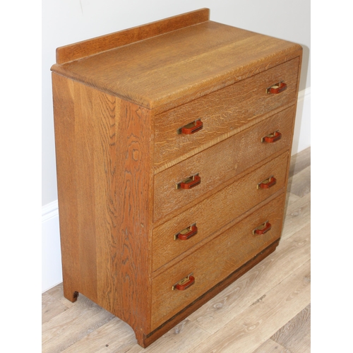 60 - Art Deco period 4 drawer retro chest of drawers with interesting red handles, approx 81cm wide x 44c... 