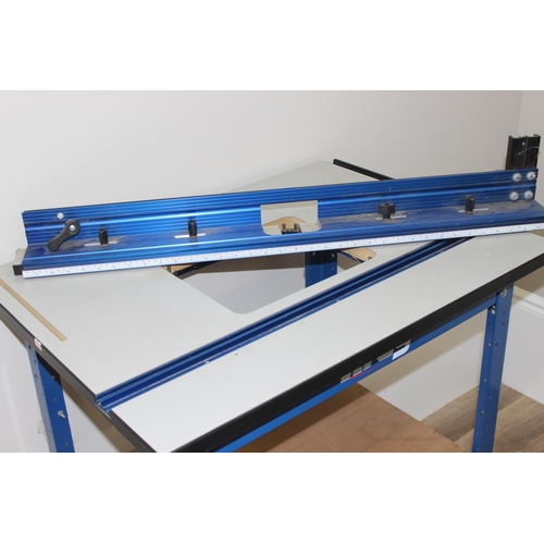 756 - Kreg router table with measuring guide and various other attachments and a Bosch jigsaw, approx 81cm... 