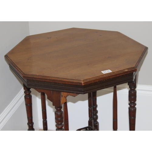 42 - An Edwardian octagonal topped mahogany side table with decorative fretwork base, approx 61cm wide x ... 