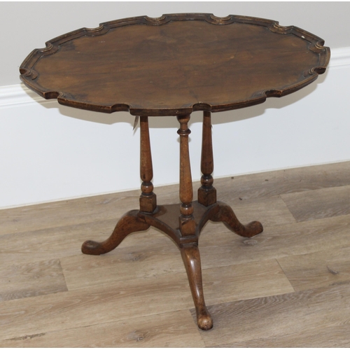 14 - A vintage pie crust table with tripod base, approx 71cm wide x 55cm deep x 57cm tall