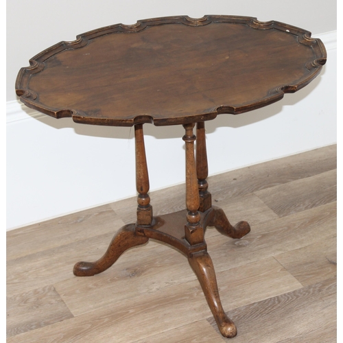 14 - A vintage pie crust table with tripod base, approx 71cm wide x 55cm deep x 57cm tall