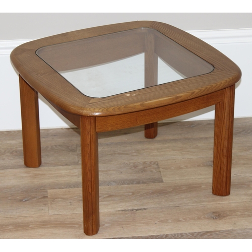 34 - G-Plan glass topped coffee table, approx 63cm wide x 63cm deep x 43cm tall