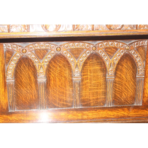 151 - A 17th century style carved oak sideboard with barleytwist supports, approx 152cm wide x 51cm deep x... 