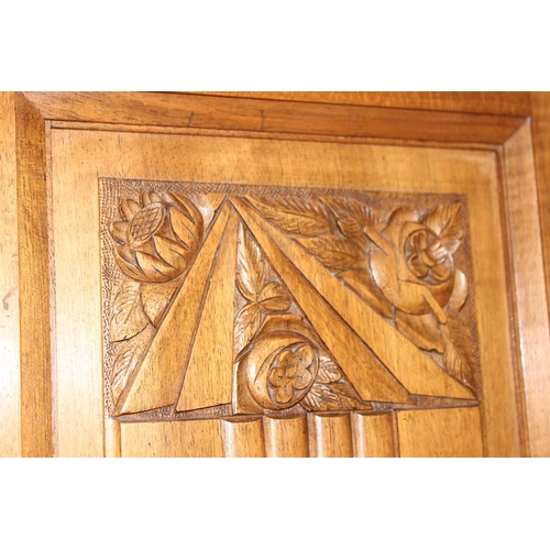 68 - An unusual Art Deco period hall or display cabinet believed to be satinwood with carved Deco motifs ... 