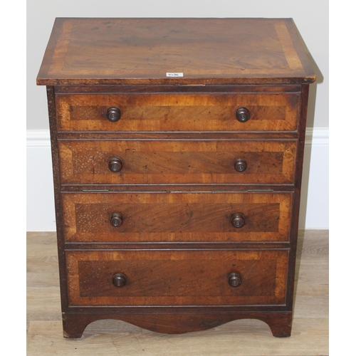 130 - An unusual fitted collectors cabinet formed as a Georgian mahogany cross banded chest of 4 drawers, ... 