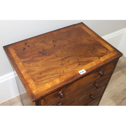 130 - An unusual fitted collectors cabinet formed as a Georgian mahogany cross banded chest of 4 drawers, ... 