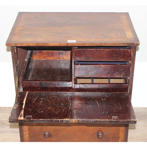 130 - An unusual fitted collectors cabinet formed as a Georgian mahogany cross banded chest of 4 drawers, ... 