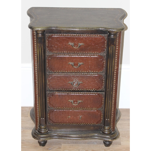 87 - A vintage style 5 drawer chest of drawers with snakeskin leather effect cover, approx 62cm wide x 37... 