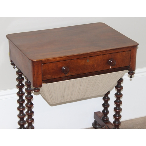 170 - A superb quality Victorian mahogany sewing table with bobbin turned legs and single fitted drawer, w... 