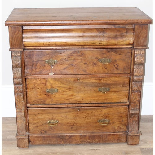 82 - A Victorian Scottish chest of drawers with concealed top drawer, 3 lower drawers and carved pillars,... 