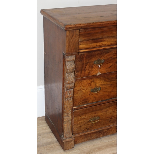 82 - A Victorian Scottish chest of drawers with concealed top drawer, 3 lower drawers and carved pillars,... 