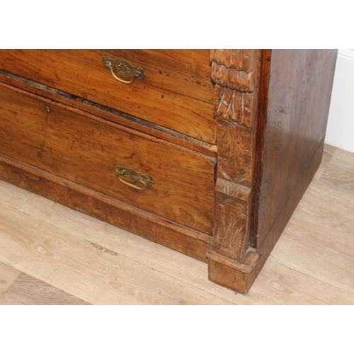 82 - A Victorian Scottish chest of drawers with concealed top drawer, 3 lower drawers and carved pillars,... 