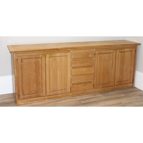 73 - Retro hardwood sideboard with 2 cupboards and 5 drawers, approx 255cm W x 52cm D x 95cm H