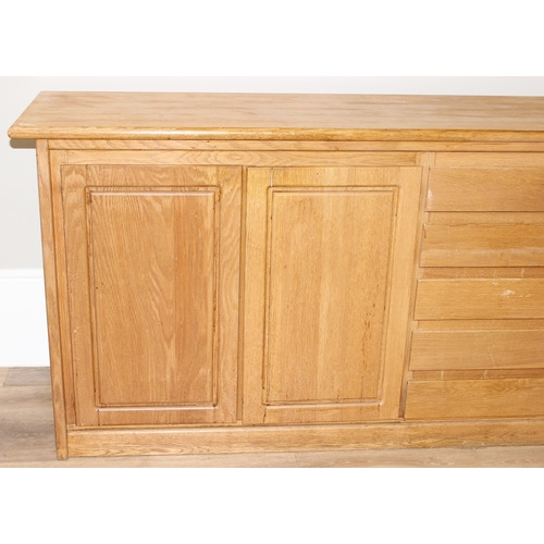 73 - Retro hardwood sideboard with 2 cupboards and 5 drawers, approx 255cm W x 52cm D x 95cm H