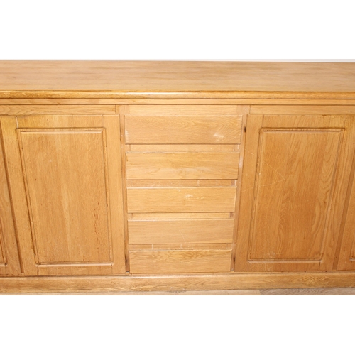 73 - Retro hardwood sideboard with 2 cupboards and 5 drawers, approx 255cm W x 52cm D x 95cm H