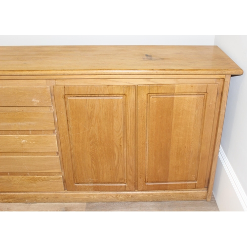 73 - Retro hardwood sideboard with 2 cupboards and 5 drawers, approx 255cm W x 52cm D x 95cm H