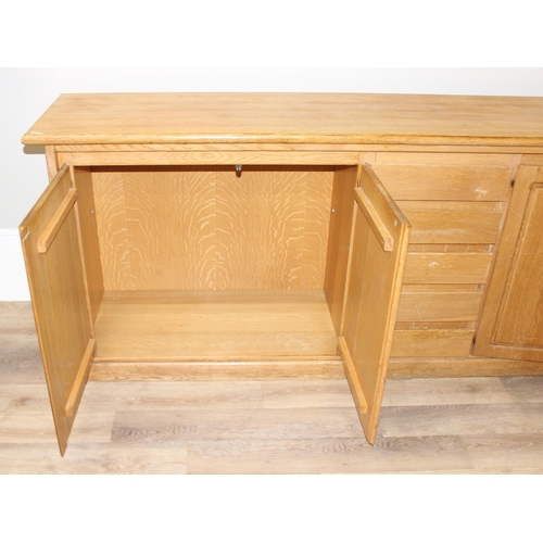 73 - Retro hardwood sideboard with 2 cupboards and 5 drawers, approx 255cm W x 52cm D x 95cm H