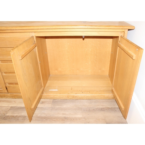 73 - Retro hardwood sideboard with 2 cupboards and 5 drawers, approx 255cm W x 52cm D x 95cm H