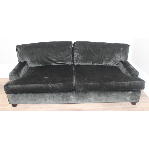 113 - Large Lyndon designs ltd 3 seater sofa in black fabric with extra deep seating and hollow fibre inte... 