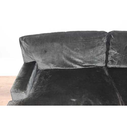 113 - Large Lyndon designs ltd 3 seater sofa in black fabric with extra deep seating and hollow fibre inte... 