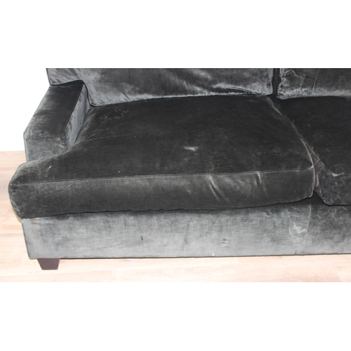 113 - Large Lyndon designs ltd 3 seater sofa in black fabric with extra deep seating and hollow fibre inte... 