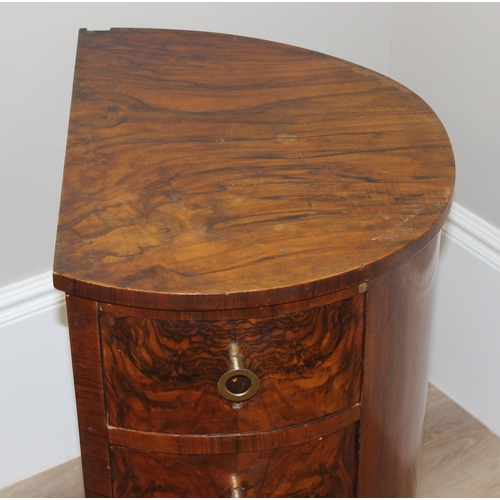 103 - Pair of early 20th century burr walnut veneered pedestal chests of drawers, ideal for use as bedside... 