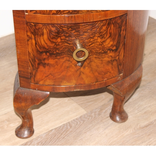 103 - Pair of early 20th century burr walnut veneered pedestal chests of drawers, ideal for use as bedside... 