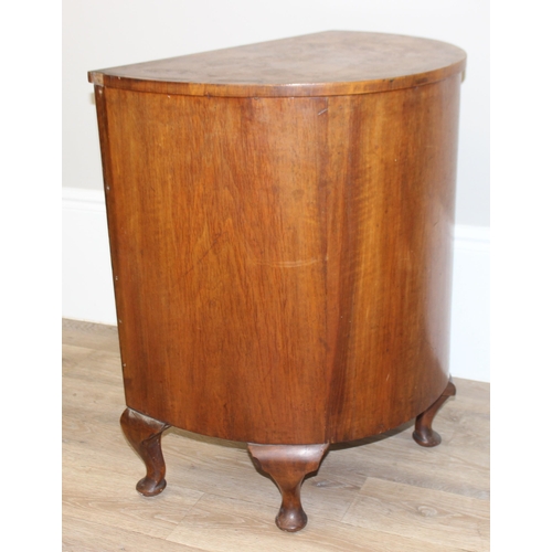 103 - Pair of early 20th century burr walnut veneered pedestal chests of drawers, ideal for use as bedside... 