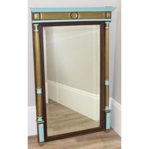 632 - Large vintage regency style wall mounted mirror with gilt column decoration, approx 94cm W x 144 cm ... 