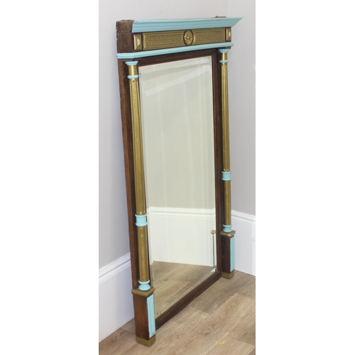 632 - Large vintage regency style wall mounted mirror with gilt column decoration, approx 94cm W x 144 cm ... 