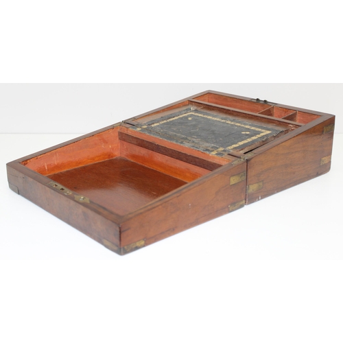 280 - An antique walnut writing slope with brass bound corners, approx 30cm wide