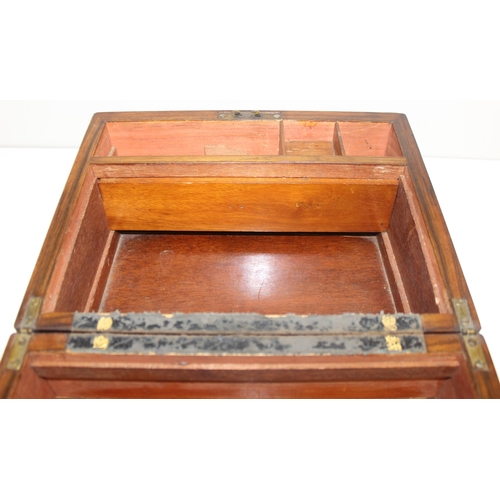 280 - An antique walnut writing slope with brass bound corners, approx 30cm wide