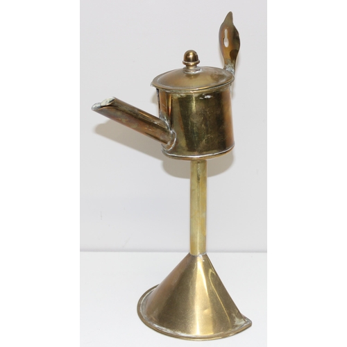 245 - A vintage Dutch brass snotneus oil lamp or lace makers lamp, 19th century, approx 30cm tall