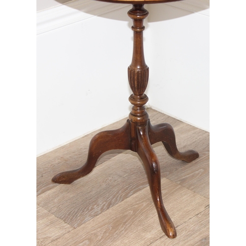 109 - An unusual star topped marquetry wine table with mahogany tripod base, approx 39cm in diameter x 51c... 