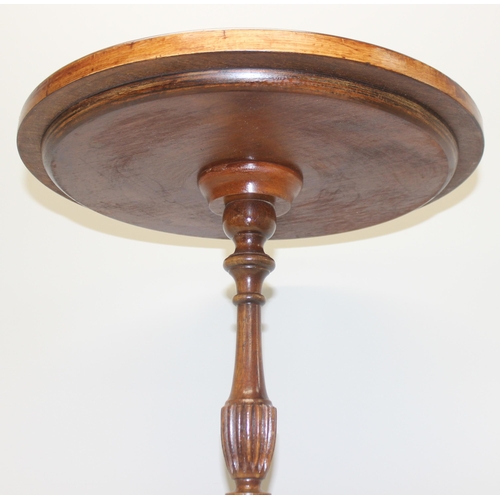 109 - An unusual star topped marquetry wine table with mahogany tripod base, approx 39cm in diameter x 51c... 