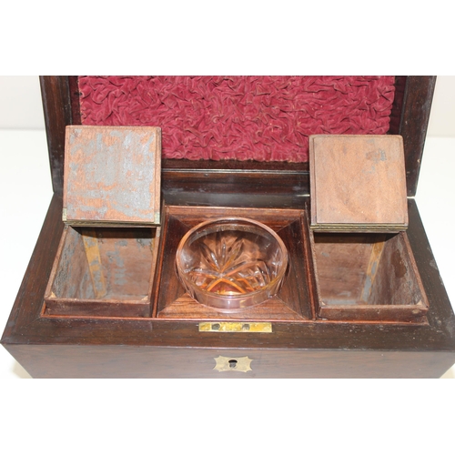 282 - Antique rosewood sarcophagus tea caddy on bun feet, approx 31cm x 18cm x 17cm