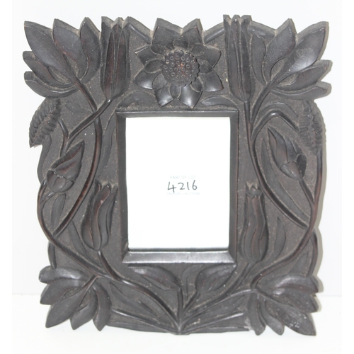 628 - Art Nouveau style carved wooden mirror, approx 36cm x 30cm