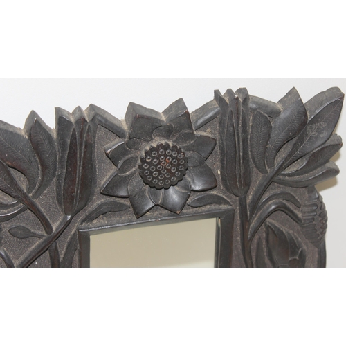 628 - Art Nouveau style carved wooden mirror, approx 36cm x 30cm