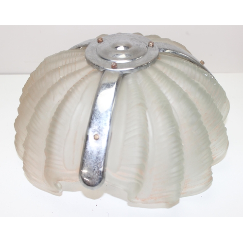 247 - 2 frosted glass and chrome Art Deco shell ceiling light shades, largest approx 40cm diam