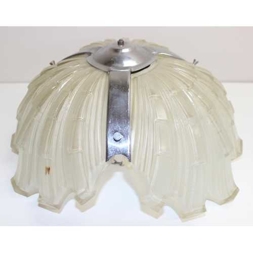 247 - 2 frosted glass and chrome Art Deco shell ceiling light shades, largest approx 40cm diam