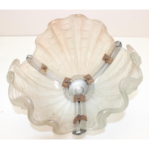 247 - 2 frosted glass and chrome Art Deco shell ceiling light shades, largest approx 40cm diam