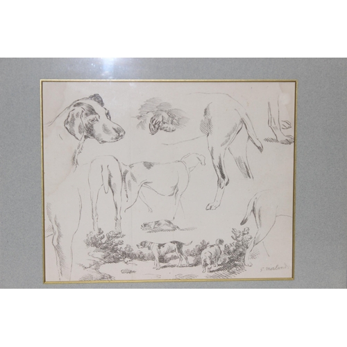 617 - After George Morland, 2 prints of pencil sketches and studies of farm animals and dogs, in gilt fram... 