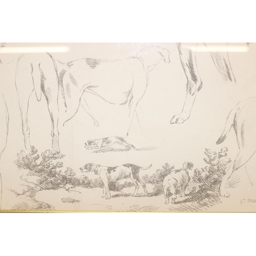 617 - After George Morland, 2 prints of pencil sketches and studies of farm animals and dogs, in gilt fram... 