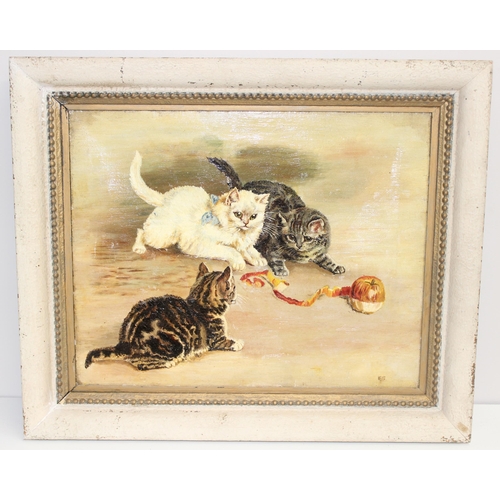 590 - 3 original oil paintings to incl cats playing, portrait of a man, and a nude female by Dennis Gilber... 