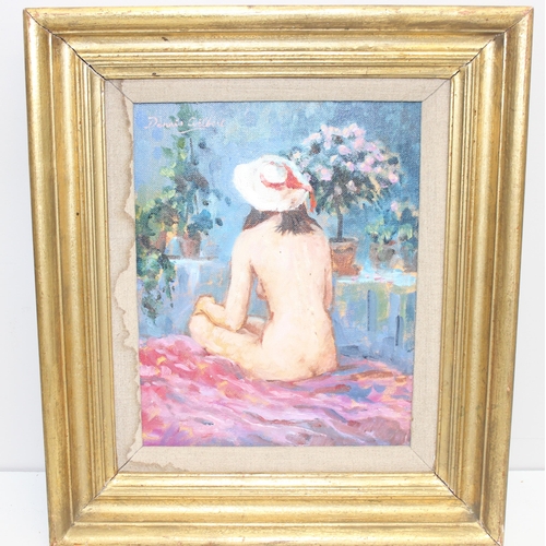 590 - 3 original oil paintings to incl cats playing, portrait of a man, and a nude female by Dennis Gilber... 