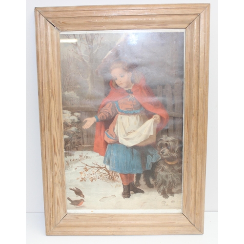 589 - Qty of antique and later pictures and prints to incl a still life tapestry, largest approx 51cm x 36... 